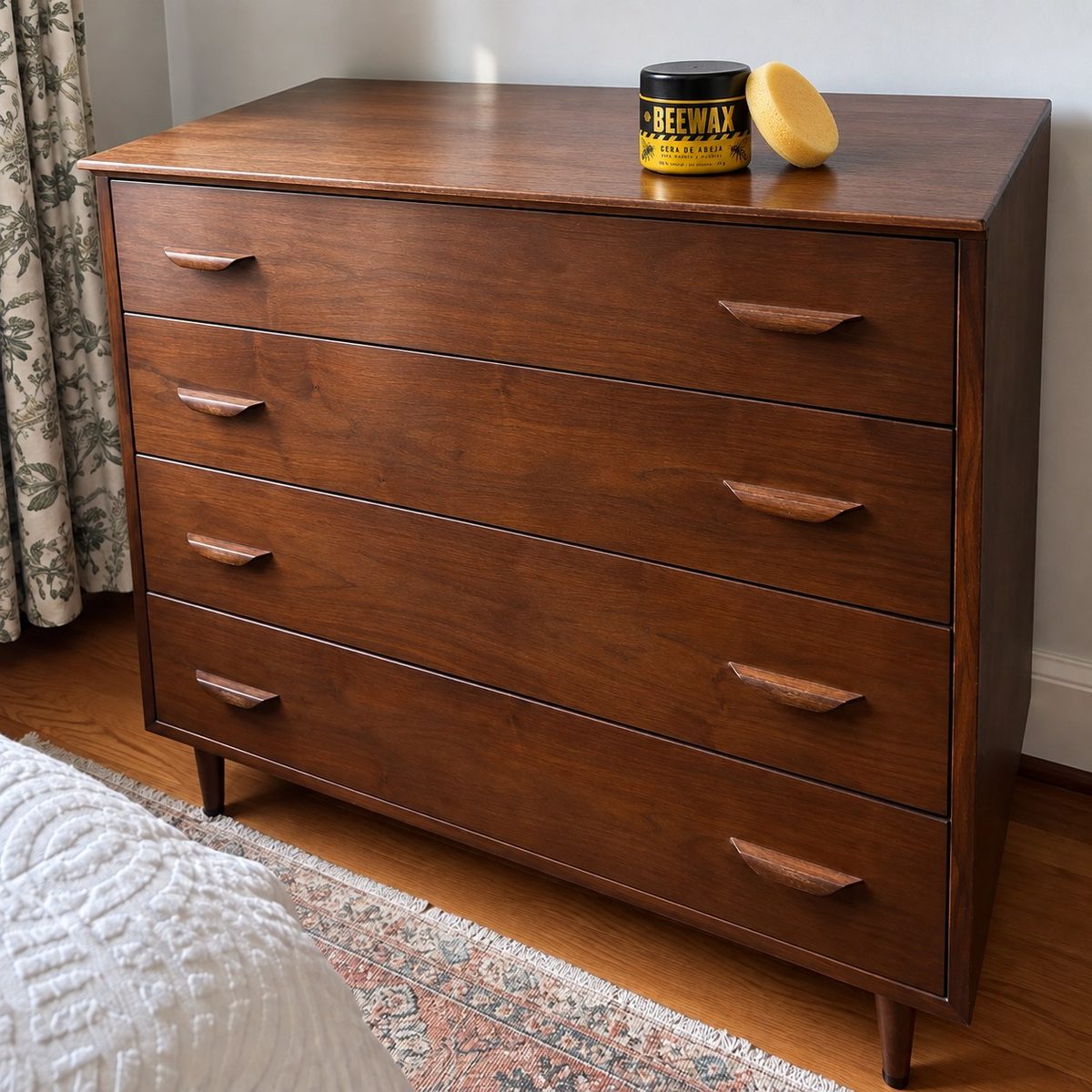 Mueble antes y después de pasar la cera