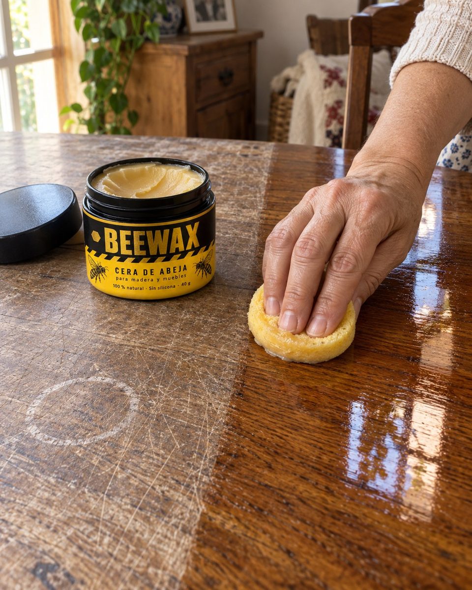 Mesa de roble a medio encerar con Beewax