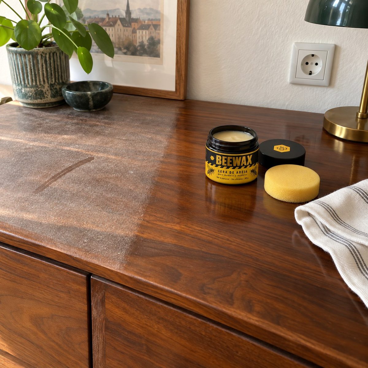 La cera de abeja rellena y sella la madera