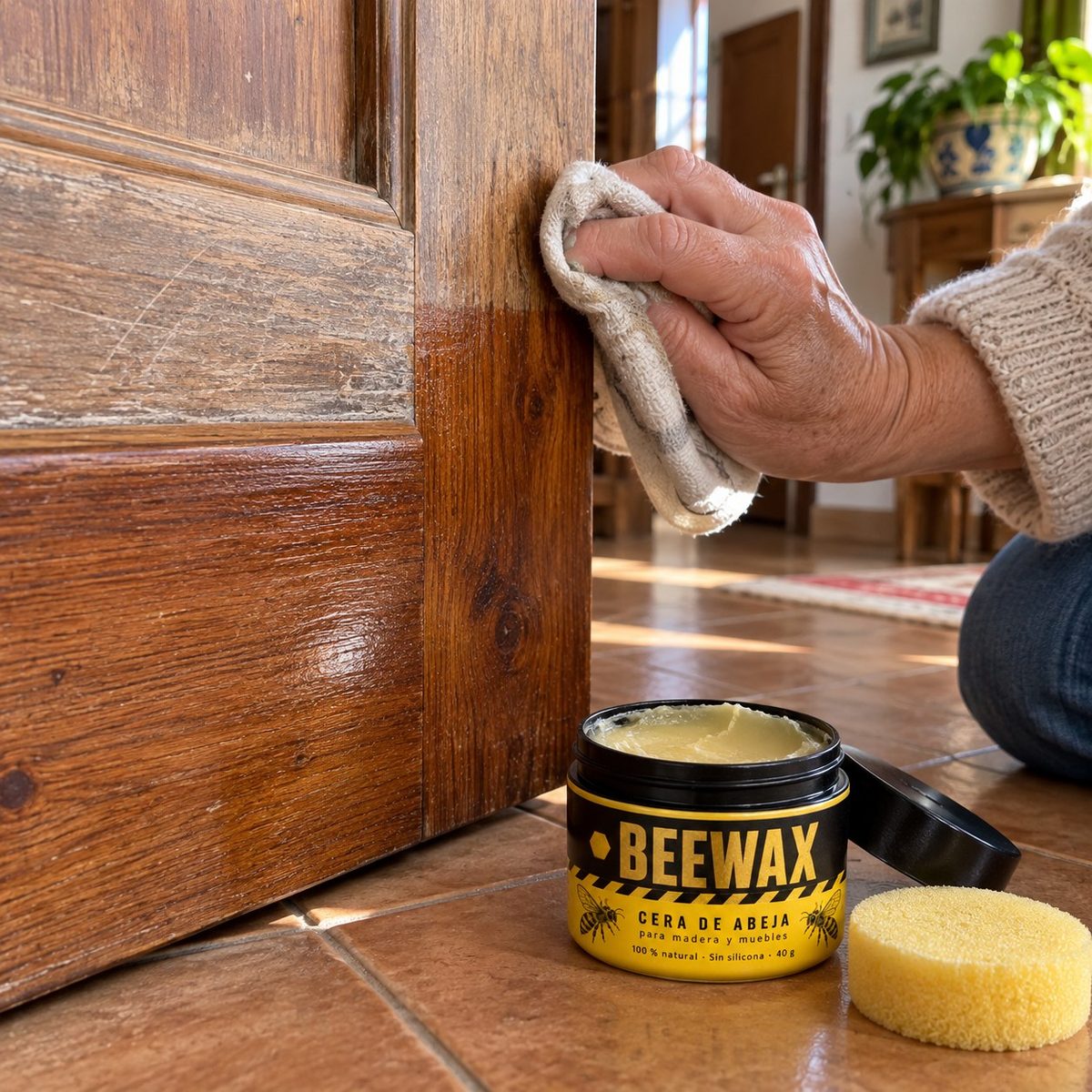 Aplicando cera de abeja Beewax sobre un mueble